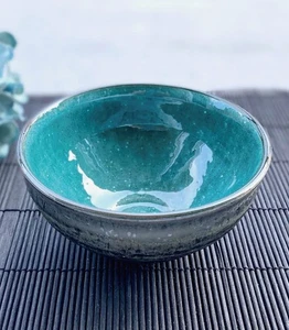 Japanese Mino Ware Matcha Bowl Emerald Green Turquoise Tea Ceremony Chawan Gift - Picture 1 of 24