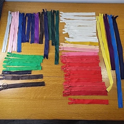 Zippers.  Lot Of 49. Various Sizes And Colors.  Nylon. Some Branded.  - Image 1 of 4
