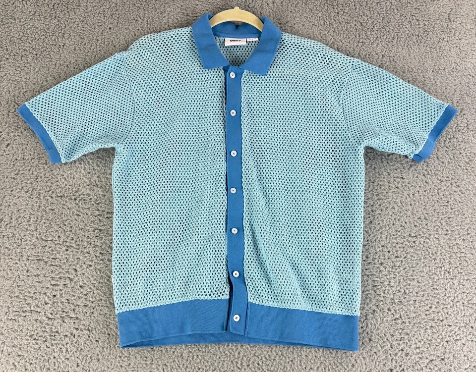 Camisa polo con botones Obey Grove para hombre pequeña azul manga corta 100 % algodón informal Foto 1 de 4