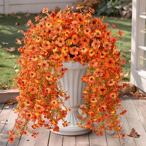 2pcs Artificial Fall Fake Mums Hanging Flowers UV Resistant Outdoor Decor - Picture 1 of 7