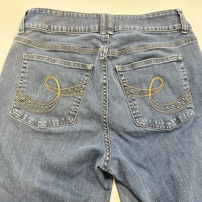 Pantalones de mezclilla para mujer Lee Riders azules, bolsillos adornados, elásticos, talla 10 Foto 1 de 4