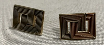 Vintage Gold Tone Metal Signed Swank Cufflinks Men's Textured Square Design - Image 1 of 2