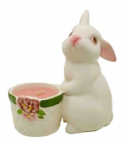 EASTER BUNNY Candle Holder w/Original Pink Votive by AVON 1980 Ceramic Rabbit - Picture 1 of 6