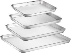 Stainless Steel Cookie Sheets for Baking, 4 Pieces Toaster Oven Pans Baking Shee - Picture 1 of 7
