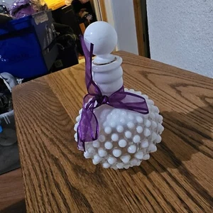 Vintage Fenton White Opalescent Glass Hobnail Jar Decanter Bottle W/ Stopper 6" - Picture 1 of 3