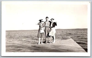 1930-40s Man Tie Women Hats Skirts Fishing Pier Water Original Photograph - Picture 1 of 2