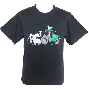 Camiseta bordada diseño de granja y tractor para niños algodón azul marino manga corta - Imagen 1 de 4