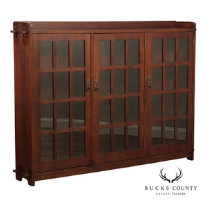 Stickley Mission Collection Oak Three Door Bookcase - Picture 1 of 19