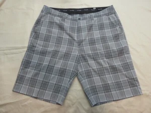 TRAVIS MATHEW Golf Shorts 34/9” Blue Gray Textured Striped Plaid - Picture 1 of 6