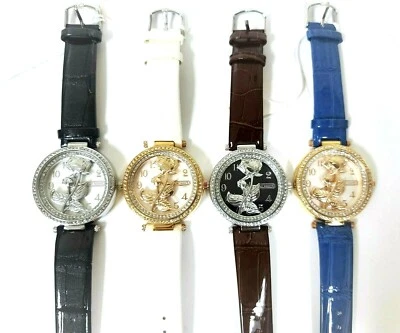 RELOJ SKY MARINE PLATA, ORO, CRISTALES DE ROSA 3D FLOR DE ROSA, PATENTE POLIPIEL  Foto 1 de 4