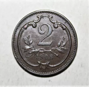 S1 - Austria 2 Heller 1908 Uncirculated Bronze Coin - Emperor Franz Joseph I - Picture 1 of 2