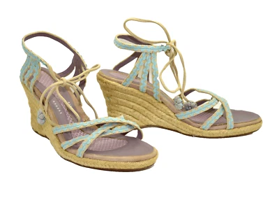 B0 NUEVO ANYA HINDMARCH Zapatos Sandalia de Cuña de Encaje Angular con Tirantes Talla 40 $435 Foto 1 de 4