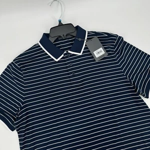G/Fore Perforated Golf Polo Striped TWLT Navy Men's G4MS23K183 MSR-$120 - Picture 1 of 6