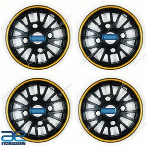4 Pièces Neuf Moyeu Roue Capuchons Housse Plastique Noir Jaune 12-14 " Pour Auto - Photo 1 sur 2
