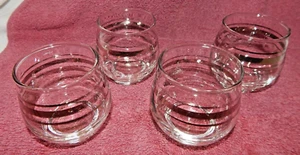 Four (4) Vintage Mid Century Roly Poly Bar Beverage Glasses Silver Band Stripes - Picture 1 of 4
