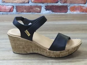 Women's NAOT Summer Black Soft Leather Wedge Hook & Loop Strap *87005-BA6 - Picture 1 of 6