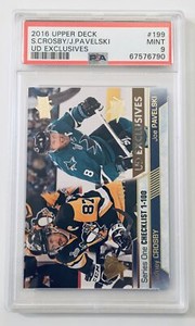 2016 Upper Deck Sidney Crosby / Joe Pavelski #199 Ud Exclusives 9/100 PSA 9
