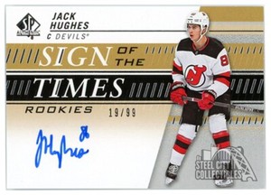 Jack Hughes 2019 SP Authentic Sign of the Times Auto Rookie Card #SOTR-JH 19/99