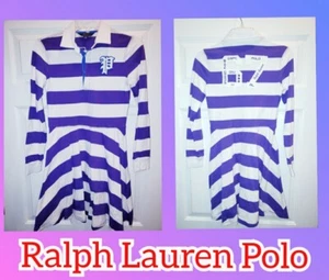 Ralph Lauren POLO Dress  16  XL/ TG Purple LOGO Signature Rugby Stripe  - Picture 1 of 6