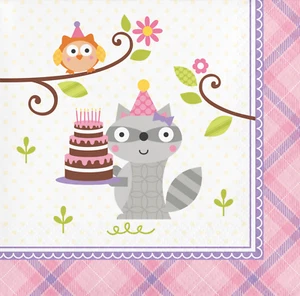 Pink Napkins Pink Woodland Beverage Napkins Girls Birthday Party 16ct - Picture 1 of 1