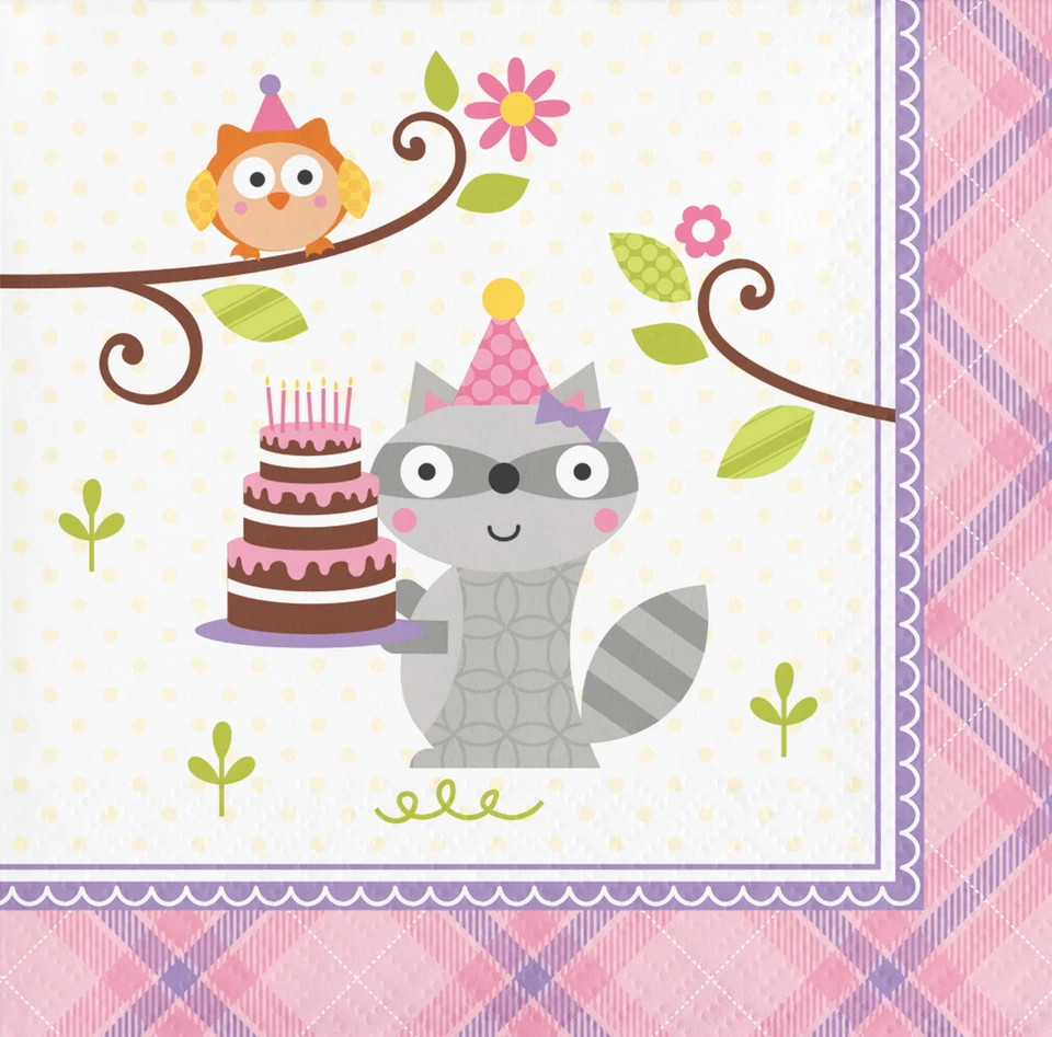 Pink Napkins Pink Woodland Beverage Napkins Girls Birthday Party 16ct - Image 1 of 1