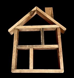 House Shaped Shadow Box Curio Wall Display Wooden 15” Tall 5 Compartments 