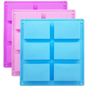 3 Pack Silicone Rectangle Soap Molds with 6 Cavities for Baking Soap Making - Picture 1 of 7