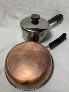 Revereware Pre 1968 1 Qt Pot Lid Small Frying Pan Clinton Double Circle Copper - Picture 1 of 10