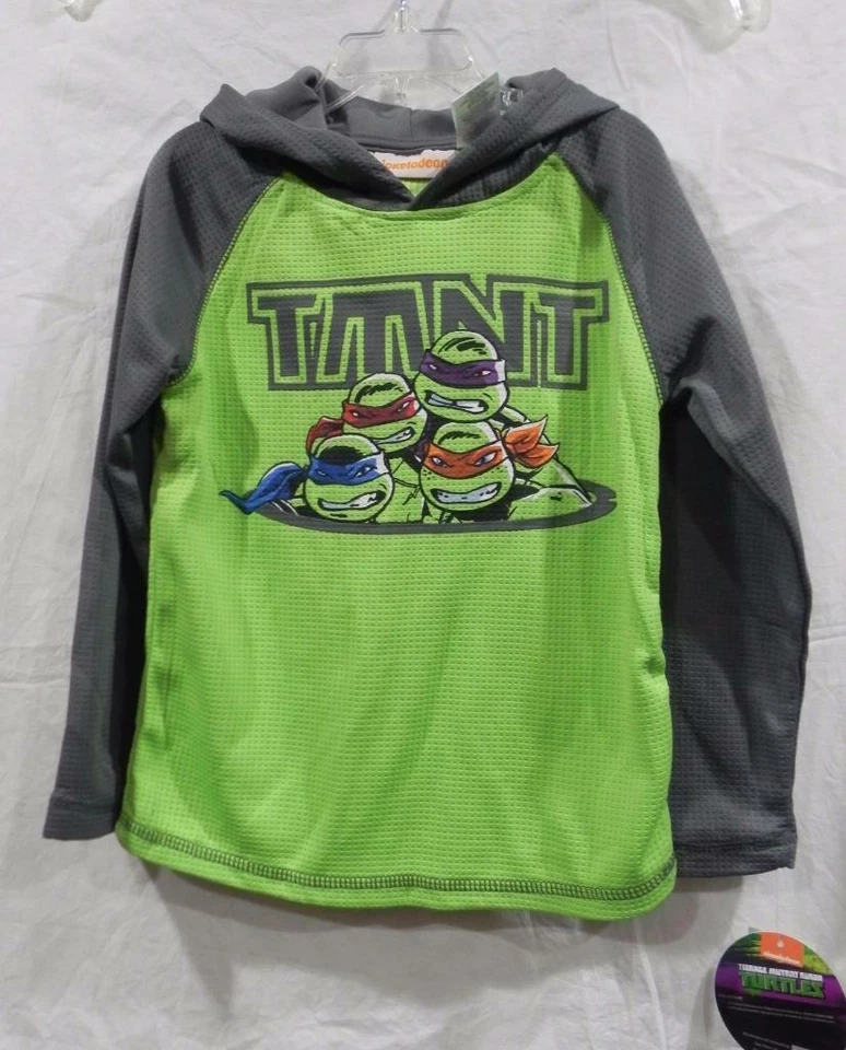 NWT-Boy's Teenage Mutant Ninja Turtles Hooded L/S Thermal Shirt-Gray/Grn-  Sz 7* - Image 1 of 1