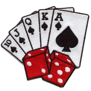 Royal Flush Dice Patch Playing Cards Game Embroidered Iron On - Picture 1 of 2