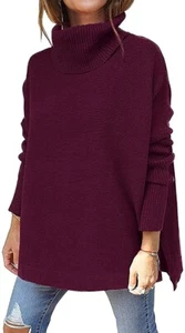 LILLUSORY Women's Sweater Turtleneck Oversized Fall Long Batwing Sleeve - Picture 1 of 6