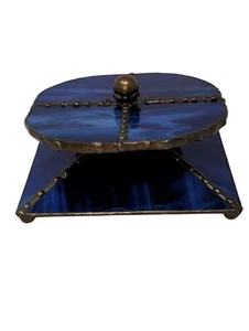 Signed Potichomania Art Glass Royal Blue Dreidel With Stand Leona Fein Judaica - Picture 1 of 9