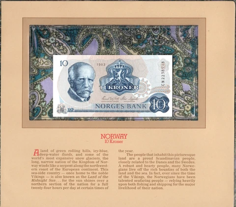 Most Treasured Banknotes Norway 10 Kroner P-36c.6 1983 UNC serie CM Cover