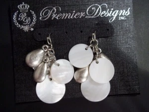 Premier Designs Jewelry WHITE LINEN Mother of Pearl Earrings New - Picture 1 of 2