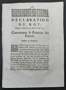 [Droit Ancien Régime] DECLARATION DU ROY Concernant le Renvoy des Procès 1701 - Imagen 1 de 1
