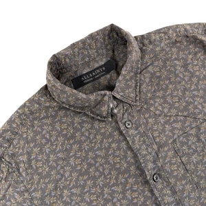 AllSaints Shirt Mens M Brown Gray Floral Print Infinite Short Sleeve Button Down - Picture 1 of 9