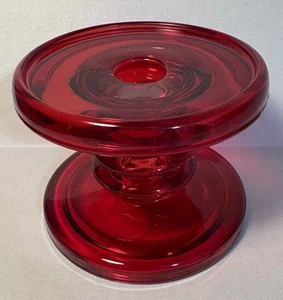 Ruby Red Glass Pedestal Candle Holder, Taper or Pillar 3”H - Picture 1 of 6