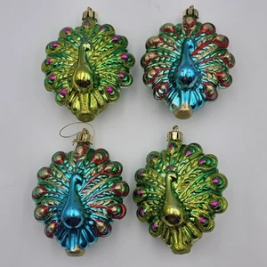 Addobbi natalizi infrangibili pavone oro blu verde set di 4 - Foto 1 di 6