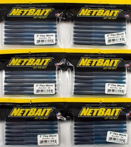 (LOT OF 6) NETBAIT FLEX WORM 5" BLACK BLUE E3414 - Picture 1 of 3