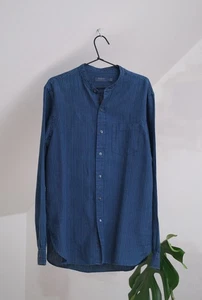 Ralph Lauren Men's Navy Blue Linen Striped Long Sleeve Shirt Size M - Picture 1 of 19