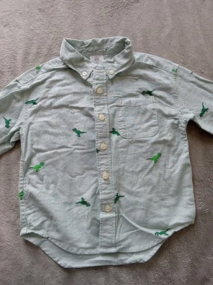 Baby Gap 学步儿童 男孩 尺寸 4T 4 岁 长袖 正装 衬衫 恐龙 绿色 白色 — 第 1/4 张图片