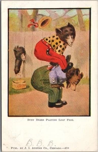 Vintage 1900s BUSY BEARS Postcard "PLAYING LEAP FROG" J.I. Austen Co. Chicago - Bild 1 von 2