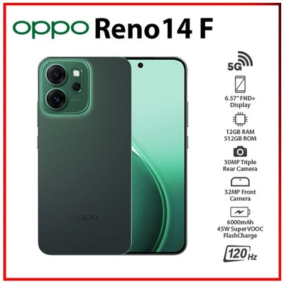 (New) OPPO Reno 14 F 5G GREEN 12GB+512GB Dual SIM Unlocked Android Cell Phone - Image 1 of 4
