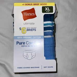 Hanes Ultimate Boys Sz XL 16/18 Organic Cotton Pure Comfort Brief Underwear 6 Pk - Picture 1 of 4