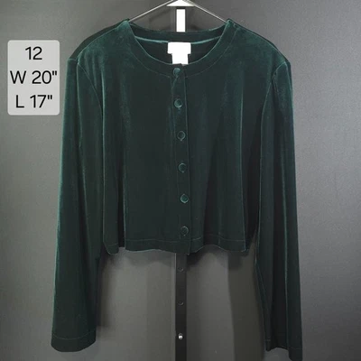 Винтажный Coldwater Creek куртка Топ женщин 12 90-х зеленый бархат укороченный готики США - Изображение 1 из 4