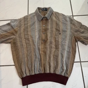 Vintage Alan Stuart Polo Men's Size S 24x24 Banded Made in USA Striped Jacquard - Picture 1 of 9