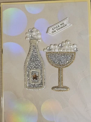 PAPYRUS STICKY PATCH GLASS BEADS PEARLS CHAMPAGNE BUBBLES BLANK INSIDE CARD NWT - Image 1 of 3