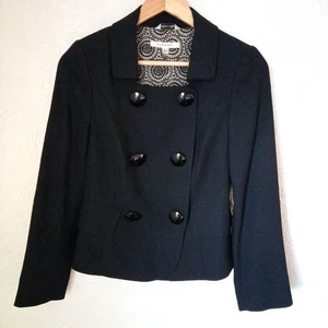 L.K.Bennett UK 6 Classic Wool Rich Double Breasted Jacket Black Made in Italy - Picture 1 of 8