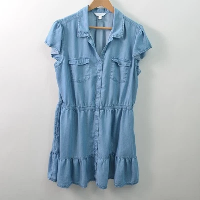 LC Lauren Conrad Shirt Dress Chambray Womens XL Elastic Waist Knee Length - Image 1 of 4