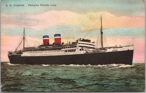 Postal de barco de vapor PANAMA PACIFIC LINE 1937 S.S. VIRGINIA coloreada a mano tipo Alber - Imagen 1 de 2